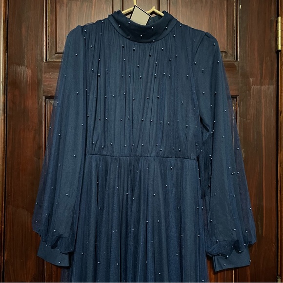 Beaded Blue Tulle Ball Gown - Picture 4 of 9